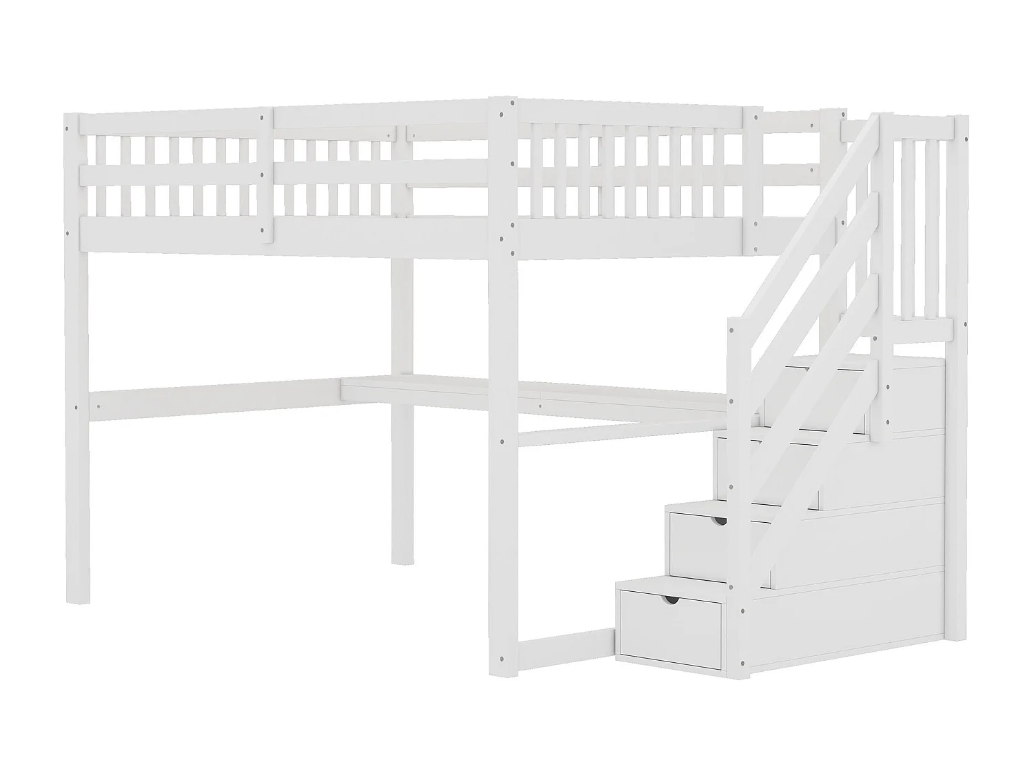 Hochbett 140 x 200 cm – mit Schubladen und Schreibtisch – weiße Kiefer – Matratze nicht enthalten