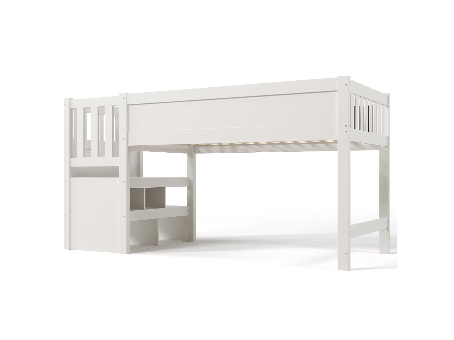 Letto a soppalco 90x200 cm - Letto per bambini con scaletta contenitore e tavolo da disegno - Sponda di sicurezza - bianco - senza materasso