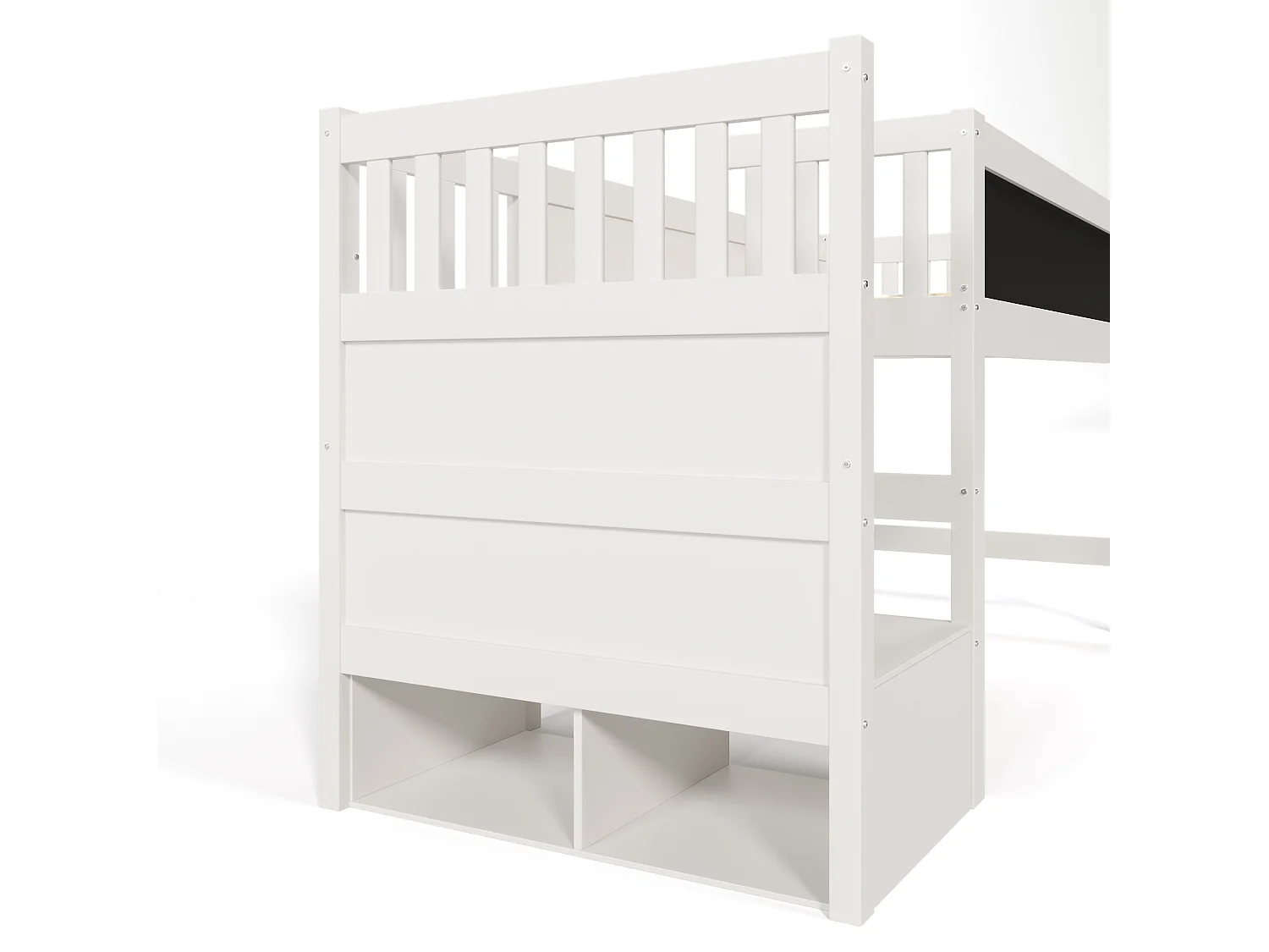 Letto a soppalco 90x200 cm - Letto per bambini con scaletta contenitore e tavolo da disegno - Sponda di sicurezza - bianco - senza materasso