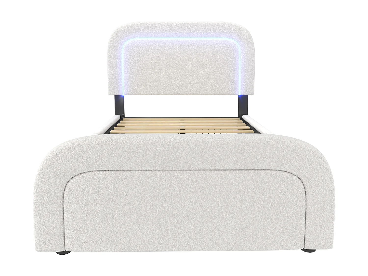 Lit enfant 90x200 cm - USB et Type-C, éclairage LED, 2 tiroirs - velours blanc - matelas inclus