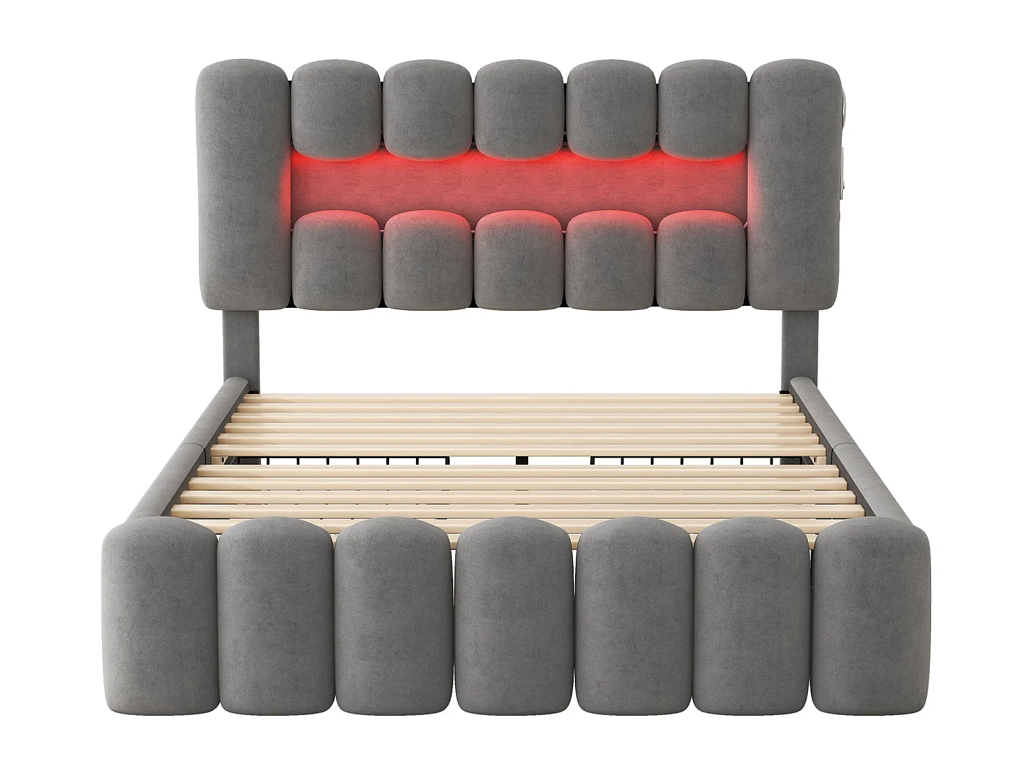 Łóżko dla dorosłych 140x200cm - z 4 szufladami, USB, LED, stelażem, zagłówkiem - aksamitne - szare