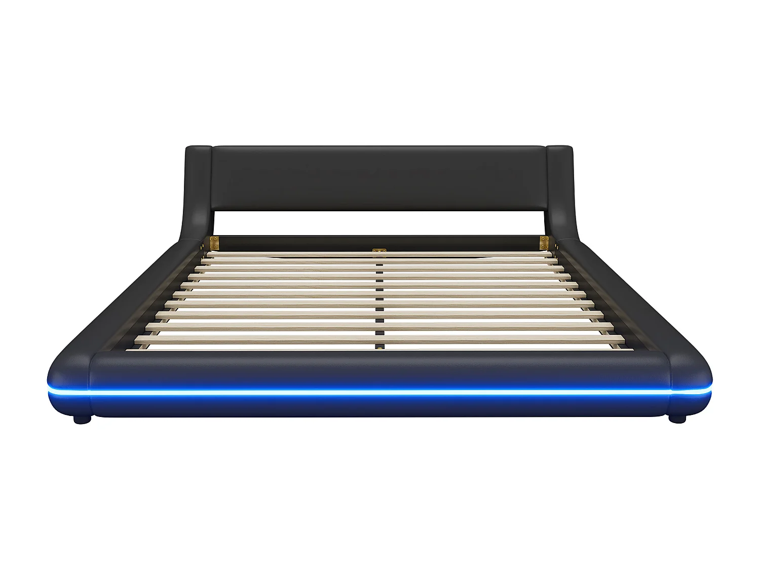 Erwachsenenbett 160 x 200 cm – Erwachsenenbett mit LED-Beleuchtung – schwarzes PU – ohne Matratze