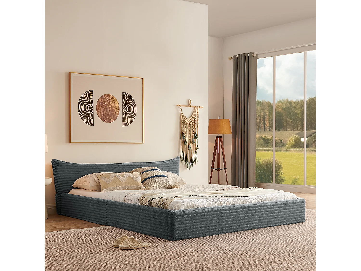 Volwassenenbed 160x200 cm met gestoffeerd hoofdeinde - corduroy - donkergrijs - zonder matras