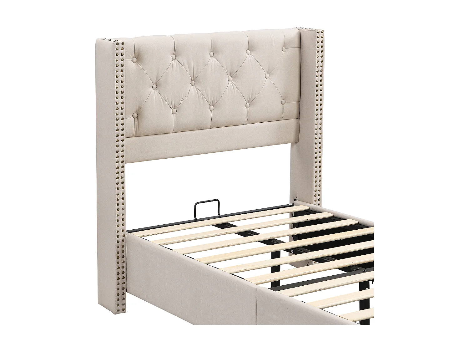 Letto per adulti 90x200 cm - Letto singolo con testiera imbottita e rete a doghe - lino beige - senza materasso