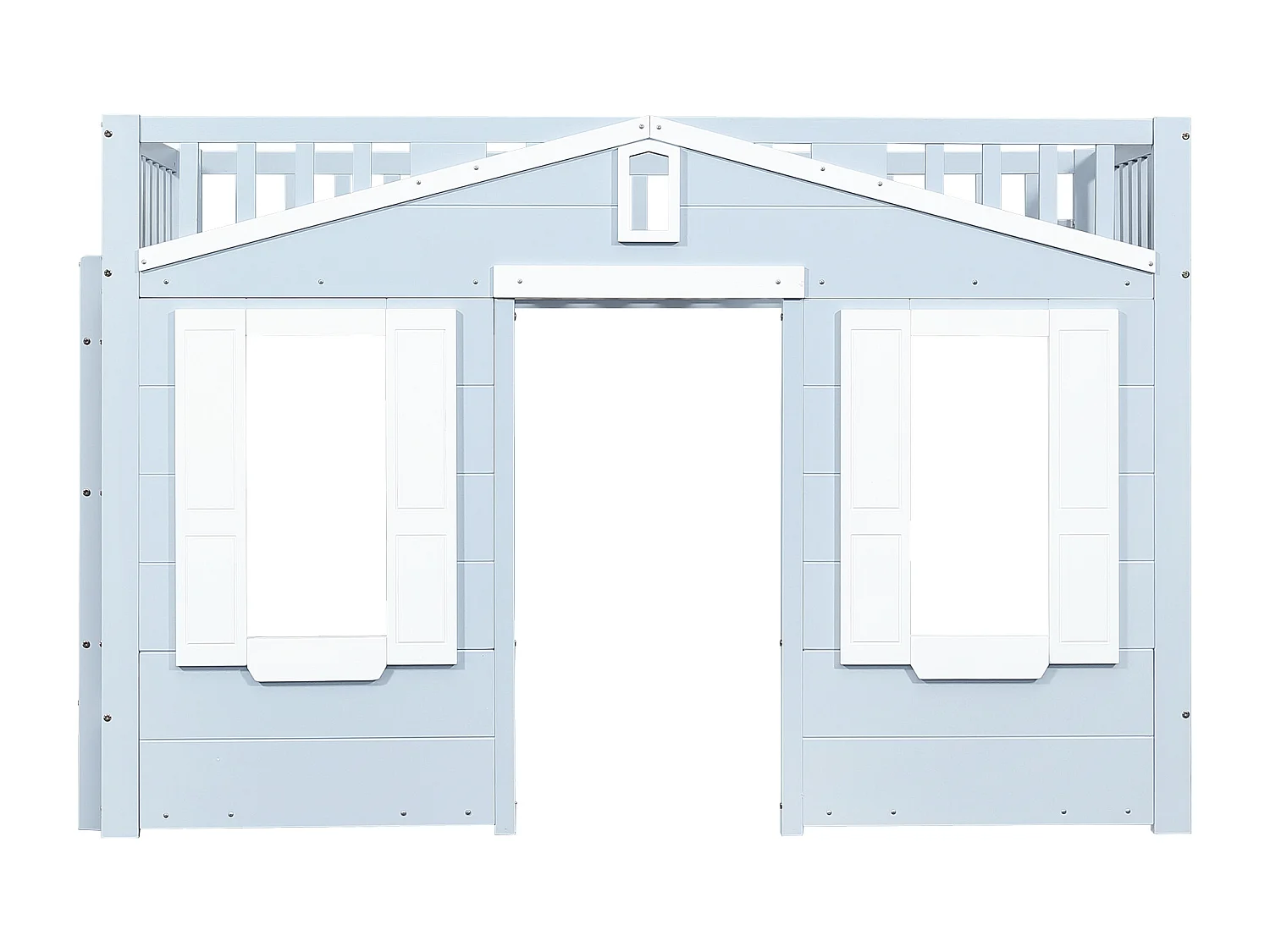 Hoogslaper 90x200cm - Kinderbed met ladder en veiligheidshekjes - wit en blauw - matras niet inbegrepen