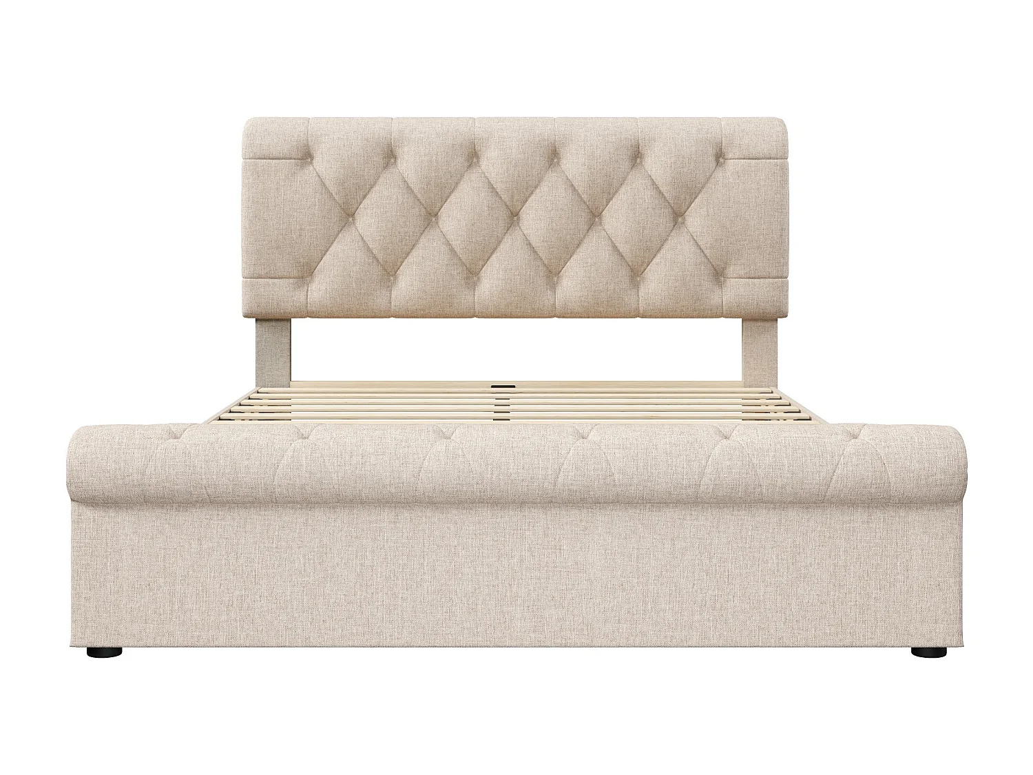 Lit adulte 140x200 cm - Lit double avec tête de lit réglable et 4 tiroirs de rangement - lin - naturel - sans matelas