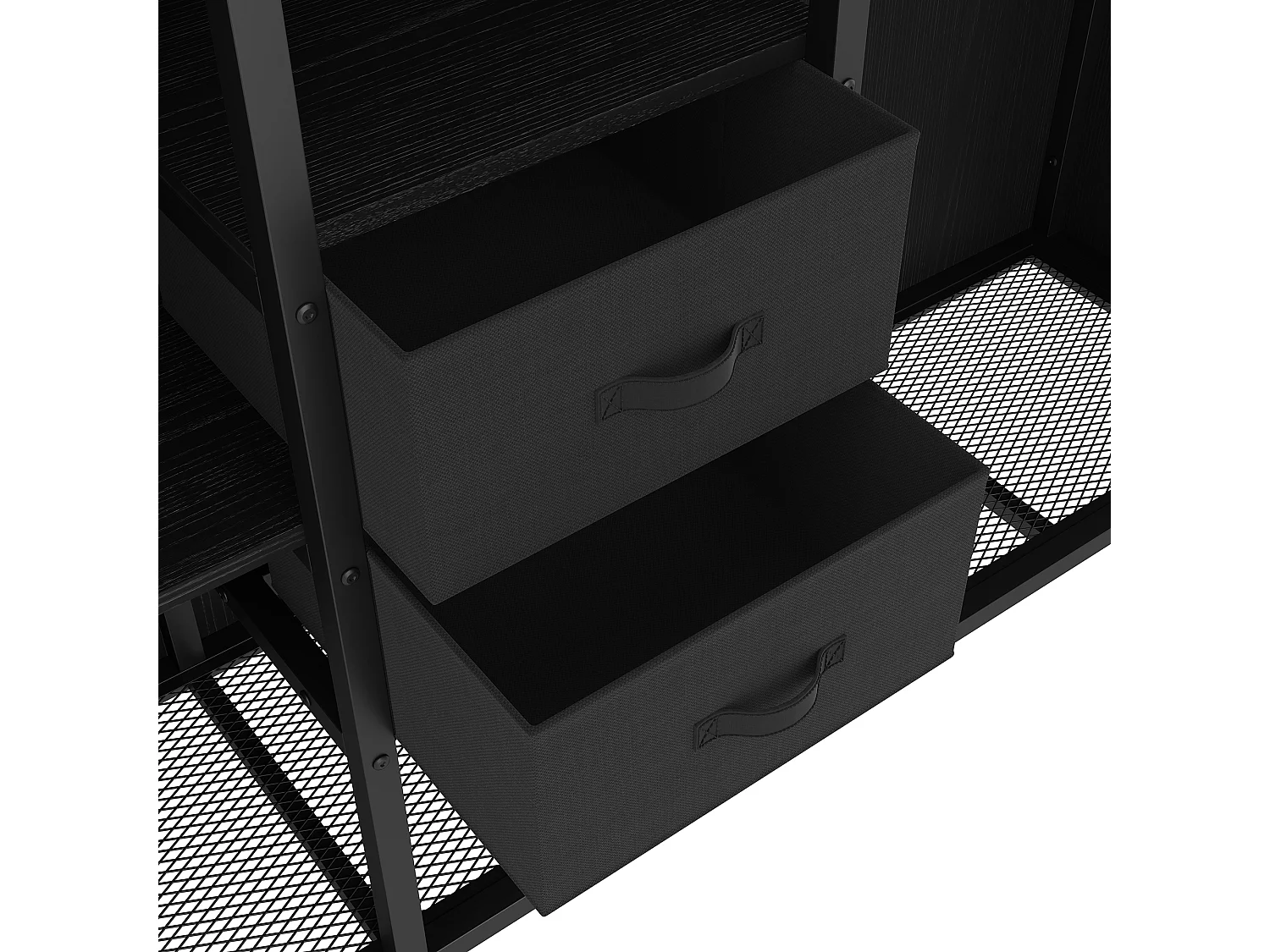 Hochbett 90x200 cm – Kinderbett mit 2 Schubladen und offenem Stauraum – schwarzes Metall – Matratze nicht enthalten