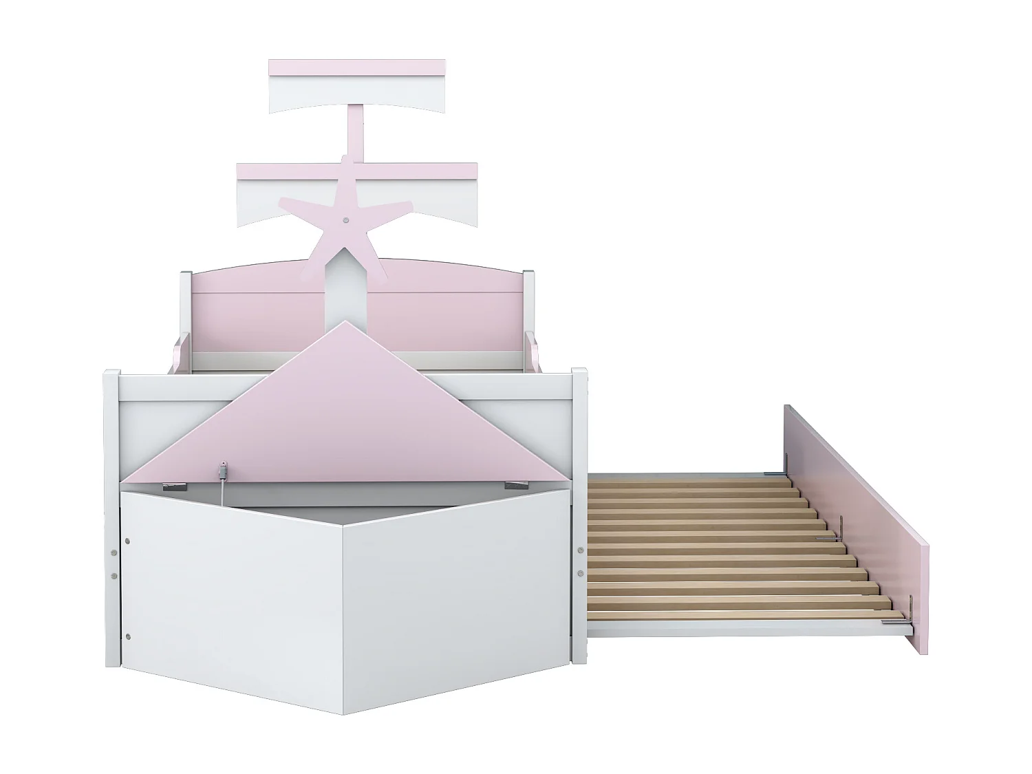 Lit enfant 90 x 200 cm - avec sommier à lattes - en pin - rose - sans matelas