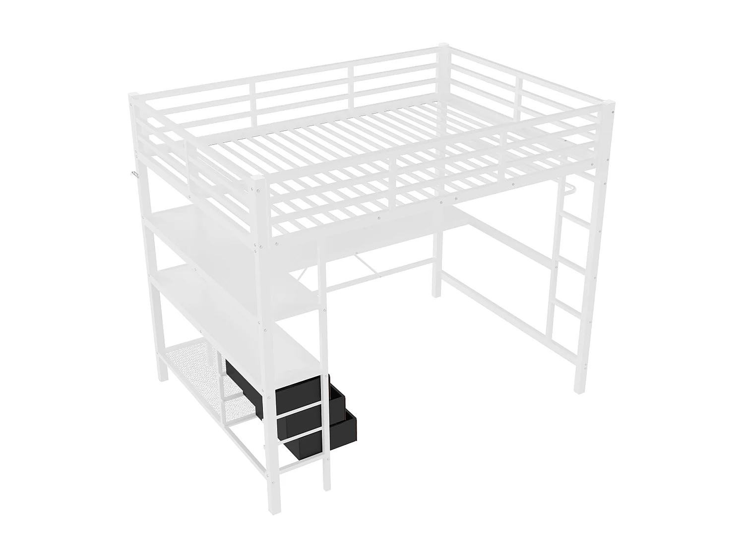 Bett mit erhöhtem Bettgestell 140 x 200 cm – mit LED-Beleuchtung und 3 Schubladen – weiß – ohne Matratze