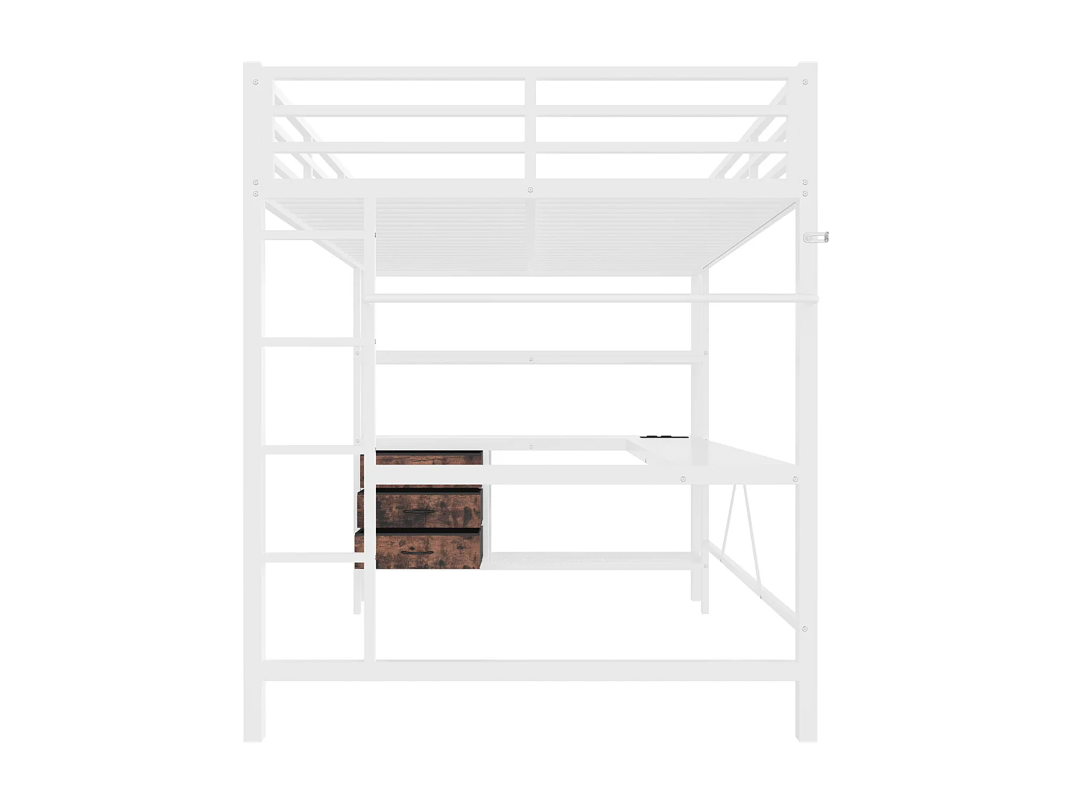 Bett mit erhöhtem Bettgestell 140 x 200 cm – mit LED-Beleuchtung und 3 Schubladen – weiß – ohne Matratze