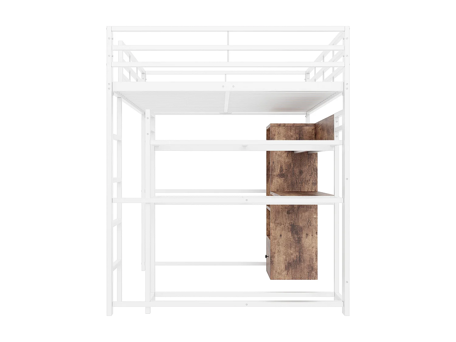 Hochbett 140 x 200 cm – mit Schublade, Regalen und offenem Stauraum – weiß – Matratze nicht enthalten