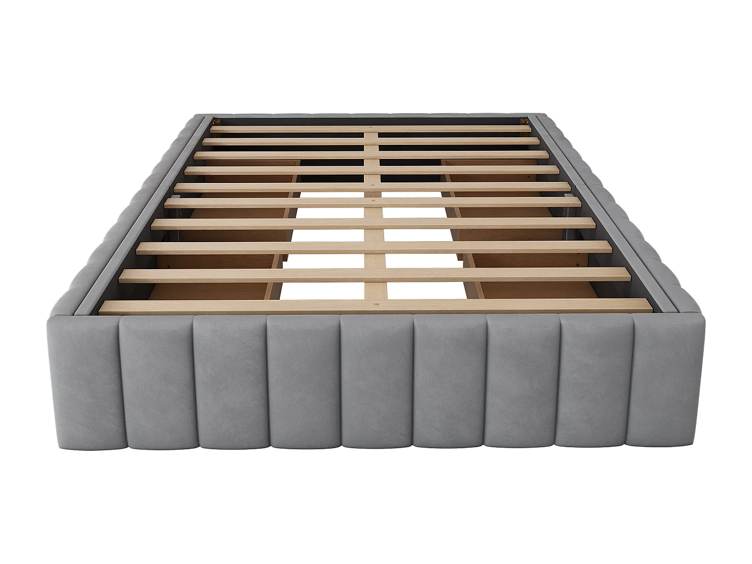 Lit adulte 140 x 200 cm - avec 4 tiroirs- velours gris - sans matelas