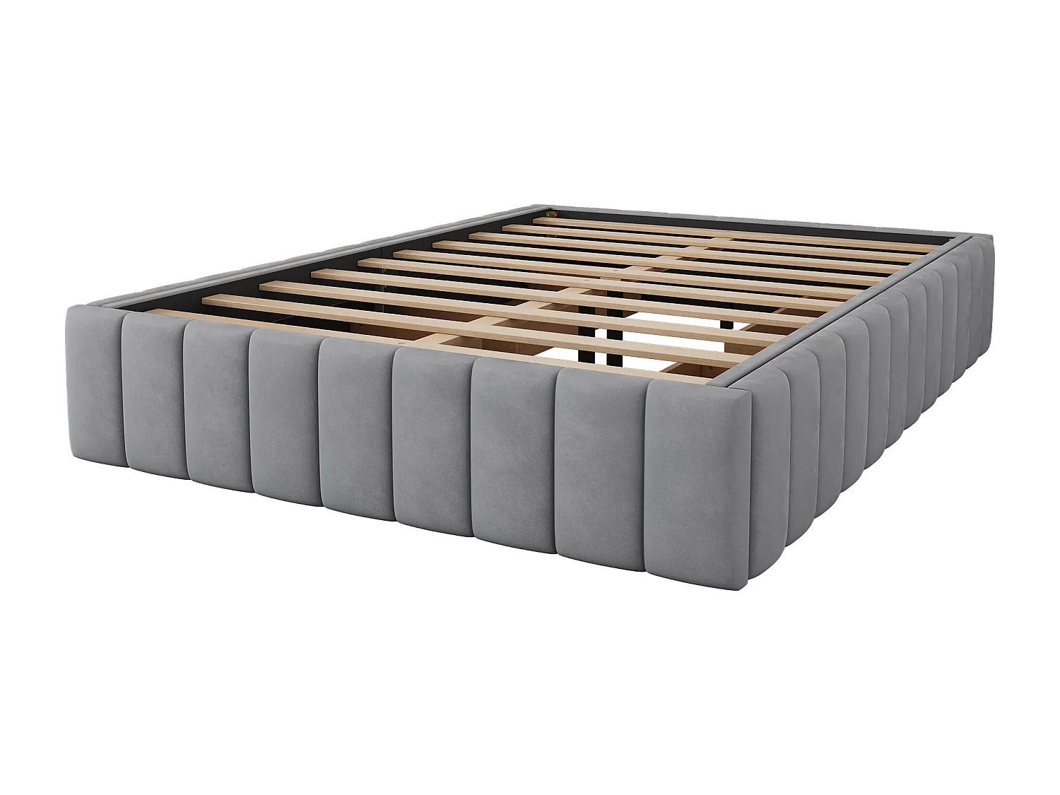 Lit adulte 140 x 200 cm - avec 4 tiroirs- velours gris - sans matelas