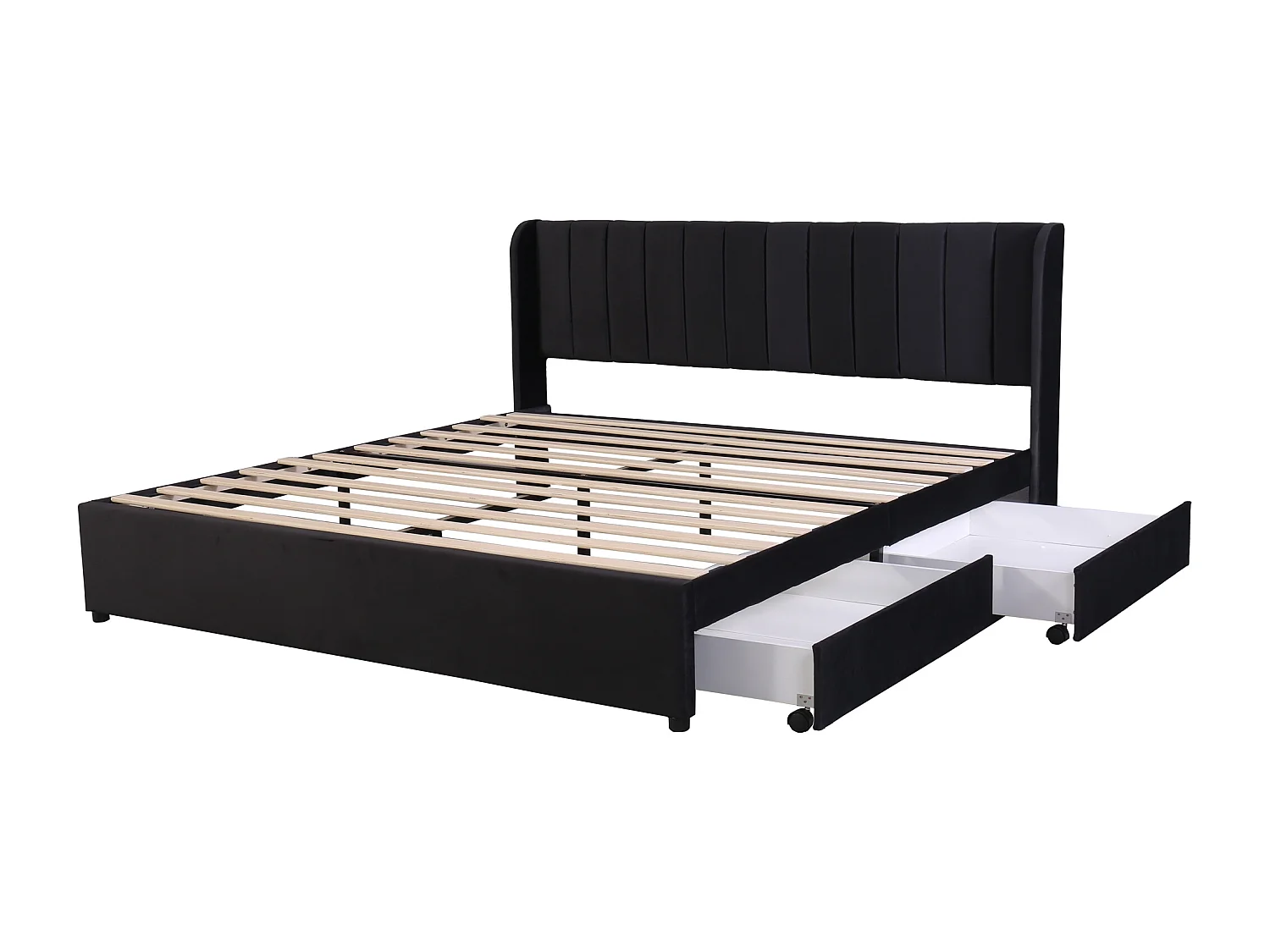 Volwassenenbed 180 x 200 cm - met hoofdbord en 2 lades - zwart fluweel - zonder matras