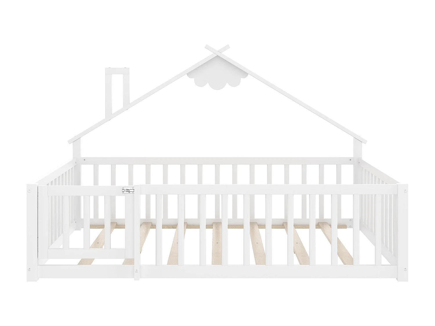 Kinderbed 140x190 cm - Tweepersoonsbed met veiligheidshekjes - wit grenen - zonder matras