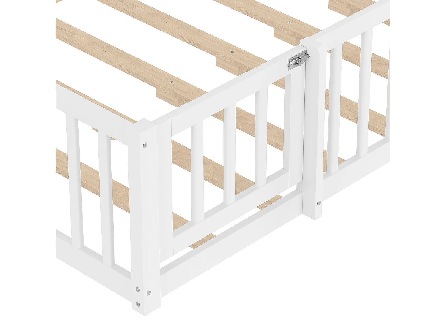 Kinderbed 140x190 cm - Tweepersoonsbed met veiligheidshekjes - wit grenen - zonder matras