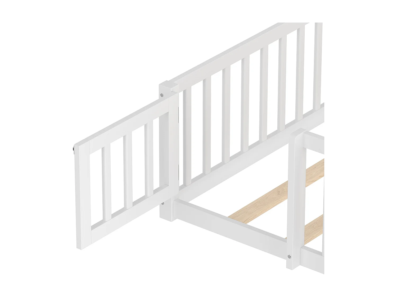 Kinderbed 140x190 cm - Tweepersoonsbed met veiligheidshekjes - wit grenen - zonder matras