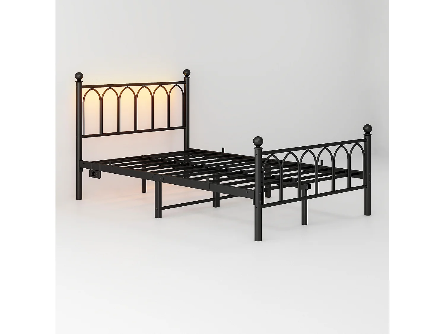 Erwachsenenbett 120 x 200 cm – Einzelbett mit Ladeanschluss LED-Beleuchtung Schwarz – ohne Matratze