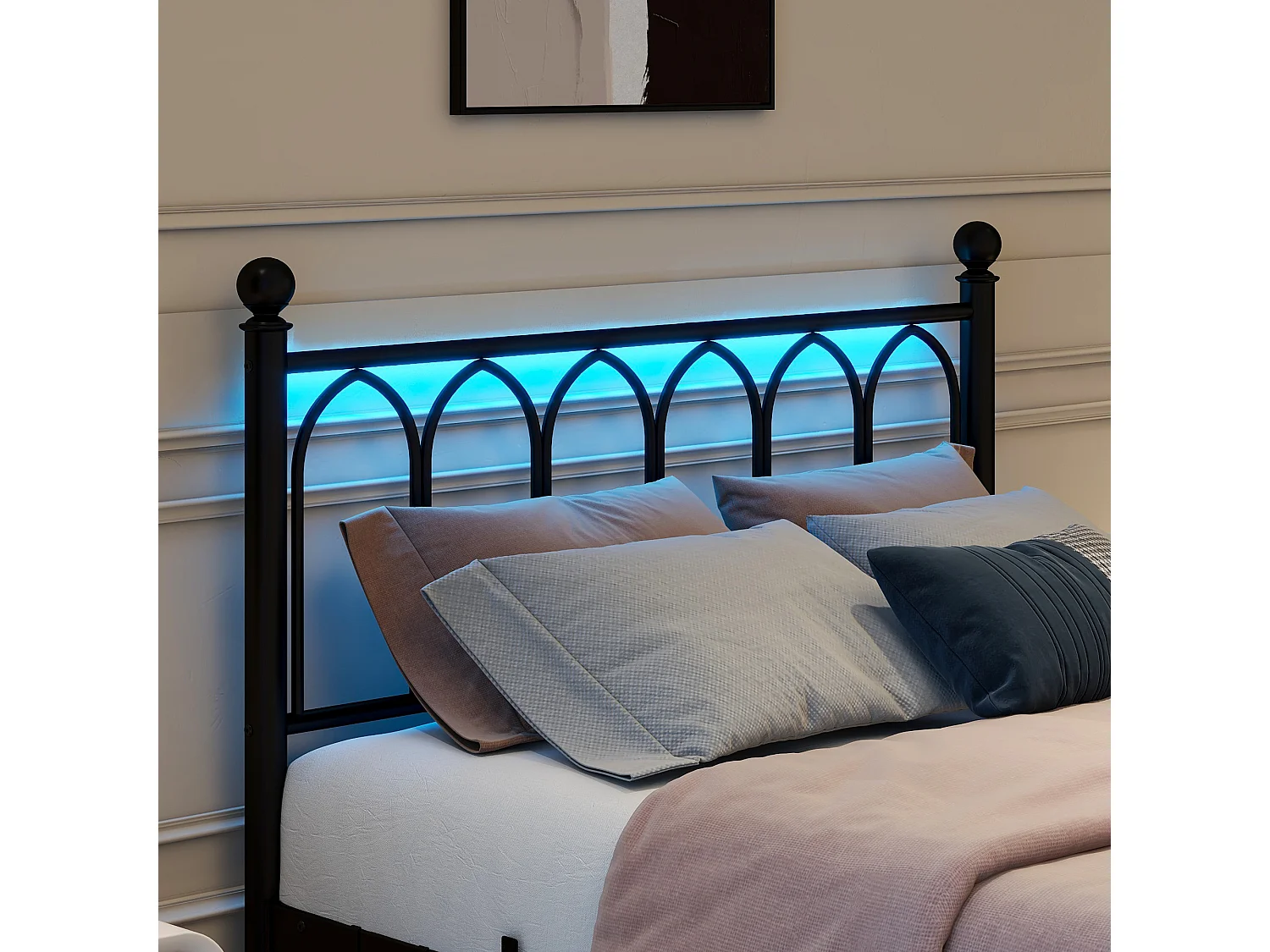 Erwachsenenbett 120 x 200 cm – Einzelbett mit Ladeanschluss LED-Beleuchtung Schwarz – ohne Matratze