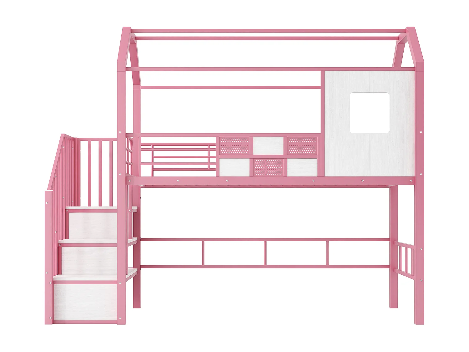 Lit mezzanine 90x200 cm - Lit enfant avec étagères de rangement - rose - sans matelas