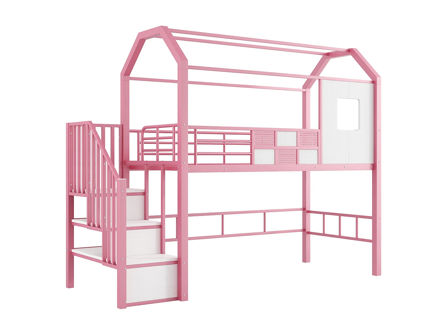 Lit mezzanine 90x200 cm - Lit enfant avec étagères de rangement - rose - sans matelas