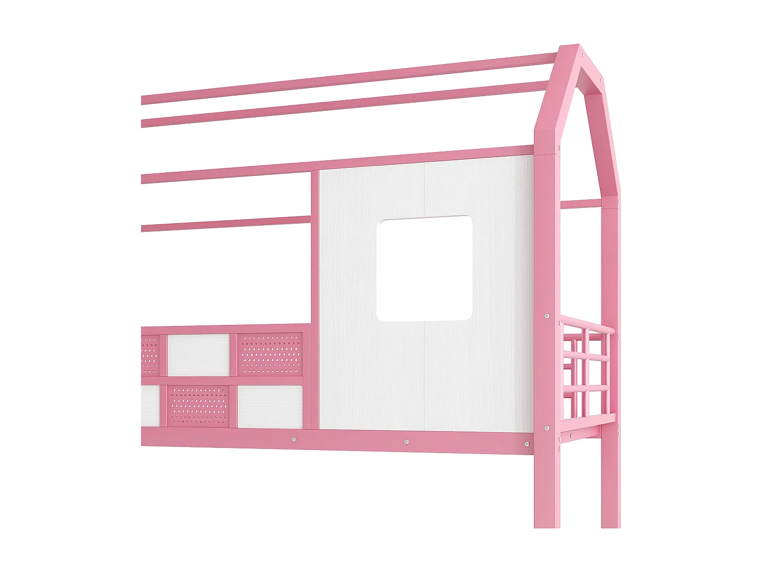 Lit mezzanine 90x200 cm - Lit enfant avec étagères de rangement - rose - sans matelas
