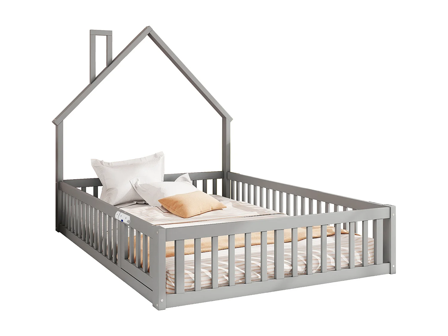 Lit cabane 140x190 cm - Lit enfant avec sommier à lattes en bois - gris - sans matelas