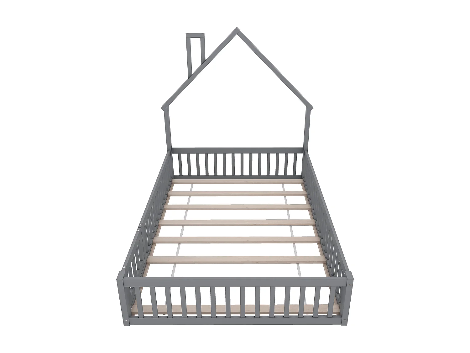 Lit cabane 140x190 cm - Lit enfant avec sommier à lattes en bois - gris - sans matelas
