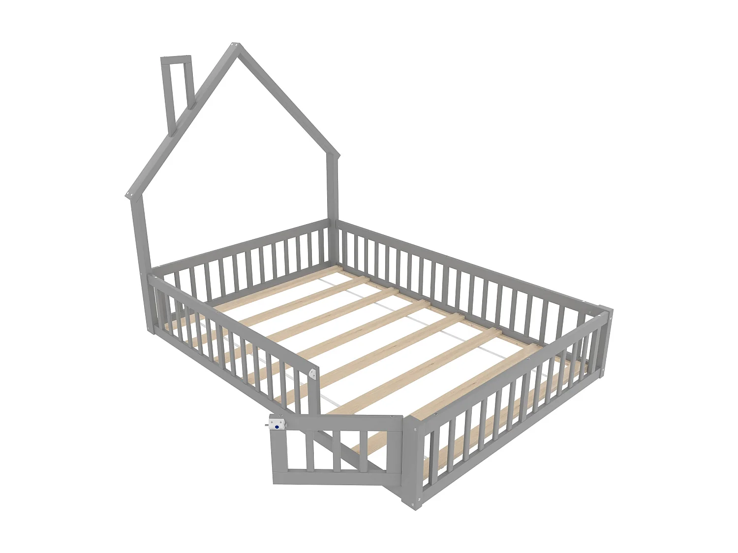Lit cabane 140x190 cm - Lit enfant avec sommier à lattes en bois - gris - sans matelas