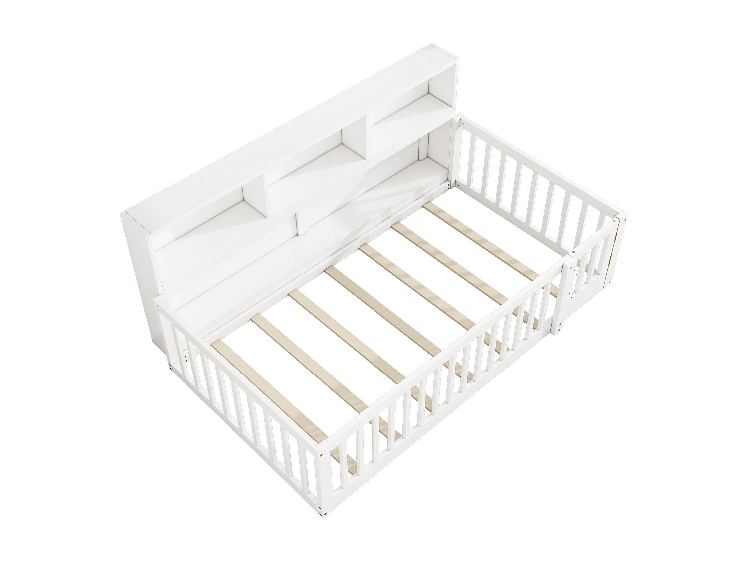 Lit enfant 90 x 200 cm - avec étagères et sommier à lattes - blanc - sans matelas