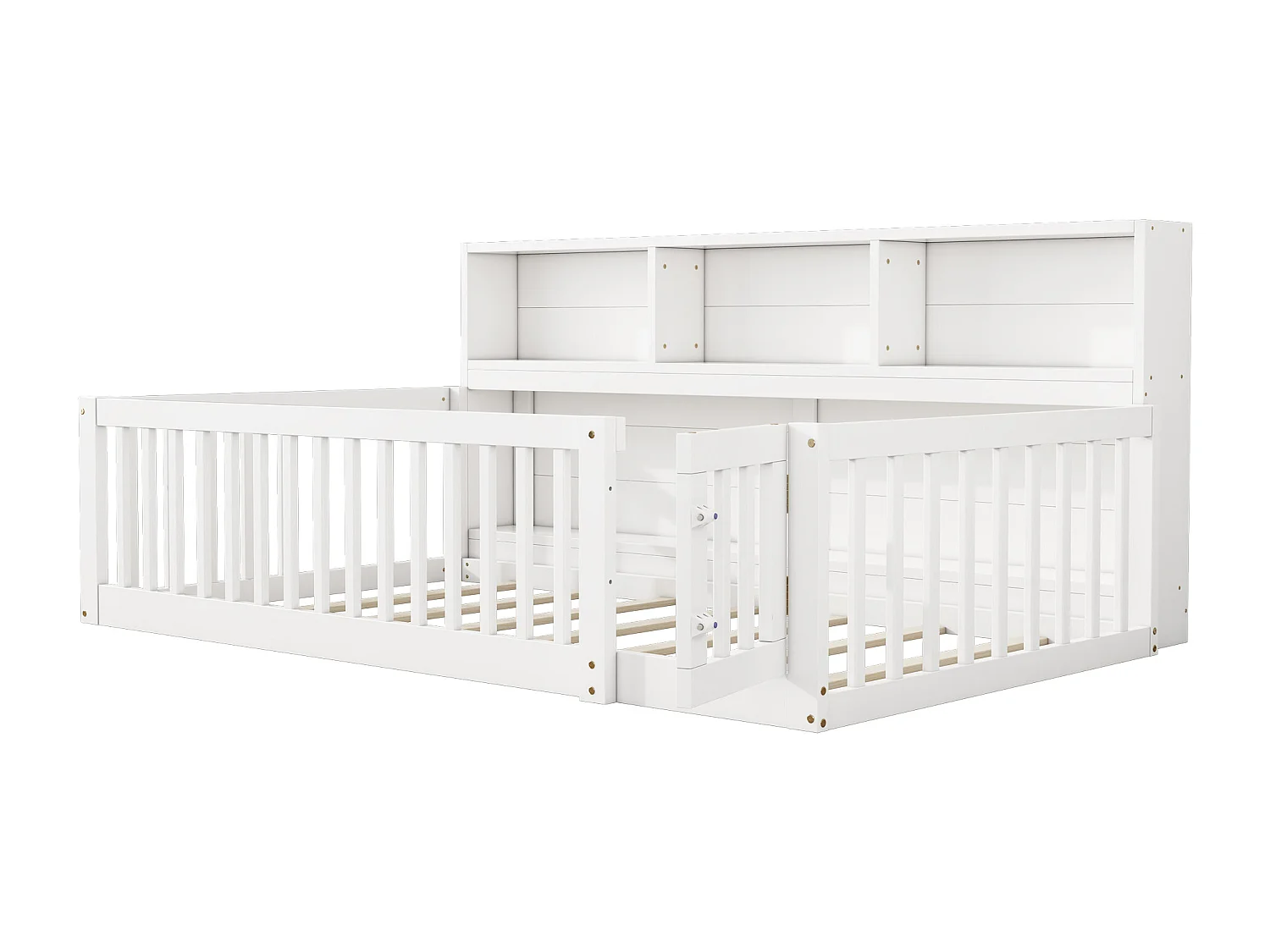 Lit enfant 90 x 200 cm - avec étagères et sommier à lattes - blanc - sans matelas