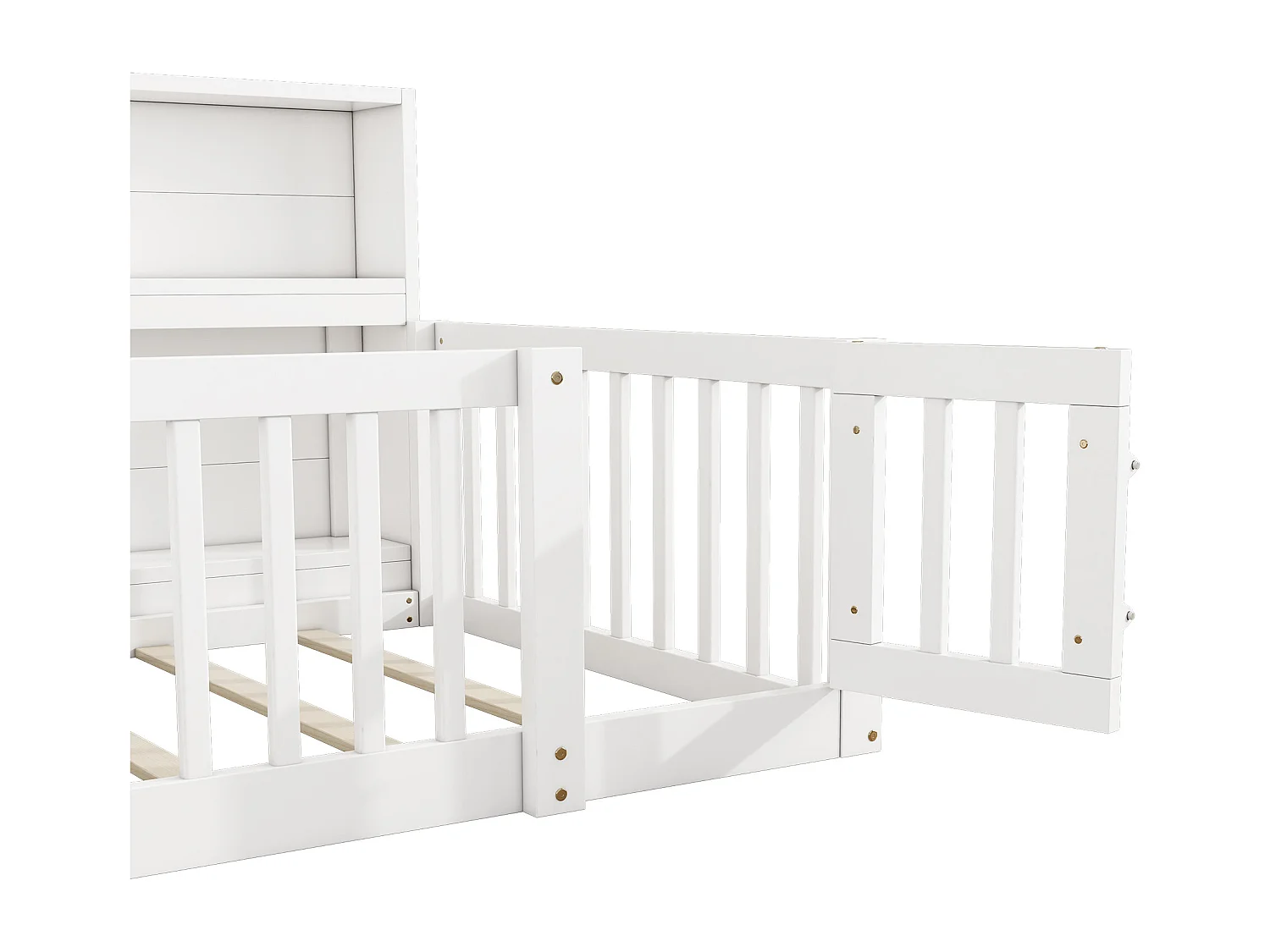 Lit enfant 90 x 200 cm - avec étagères et sommier à lattes - blanc - sans matelas