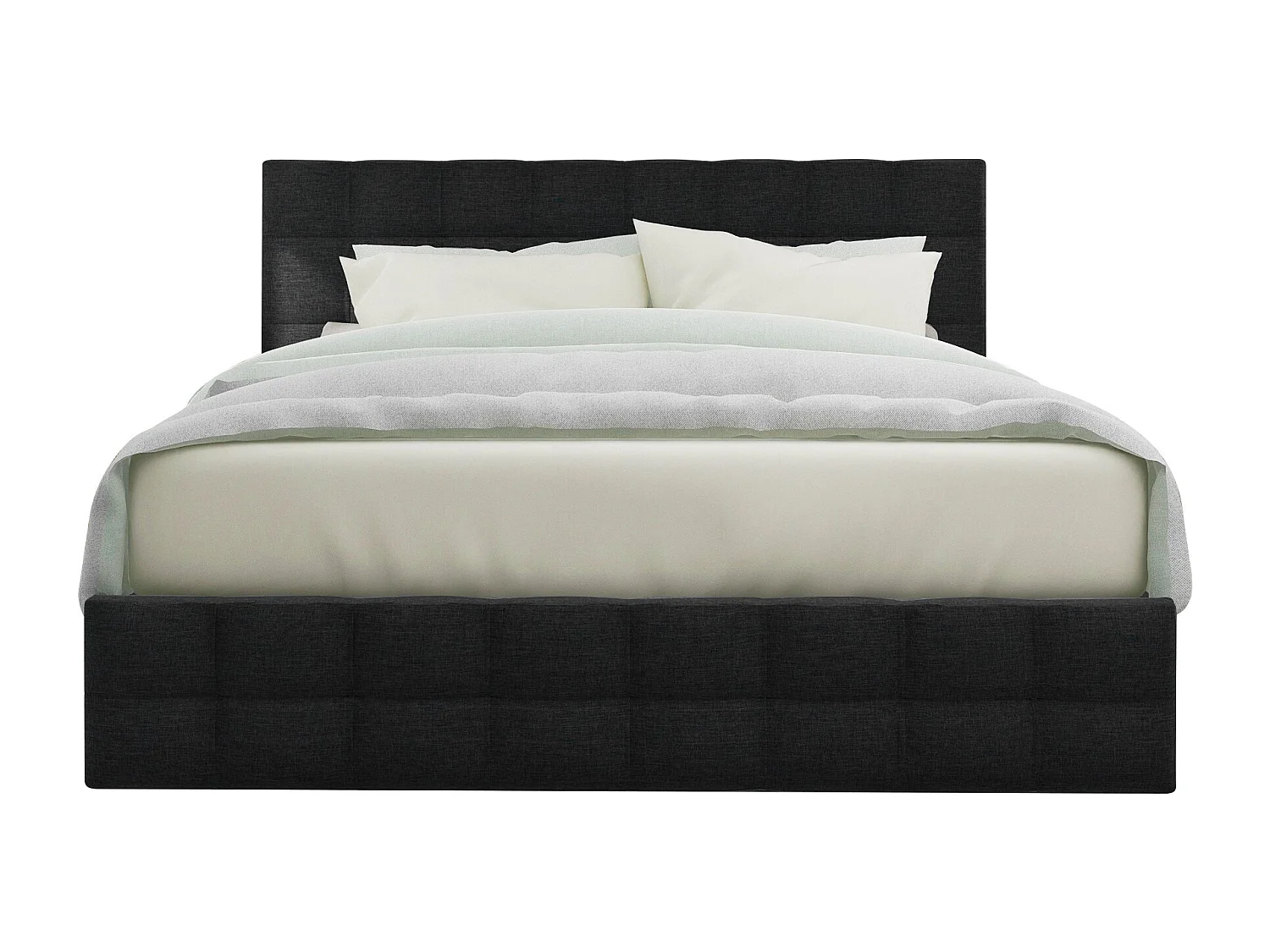Letto per adulti 140x200 cm - con testiera e 4 cassetti - lino nero - senza materasso