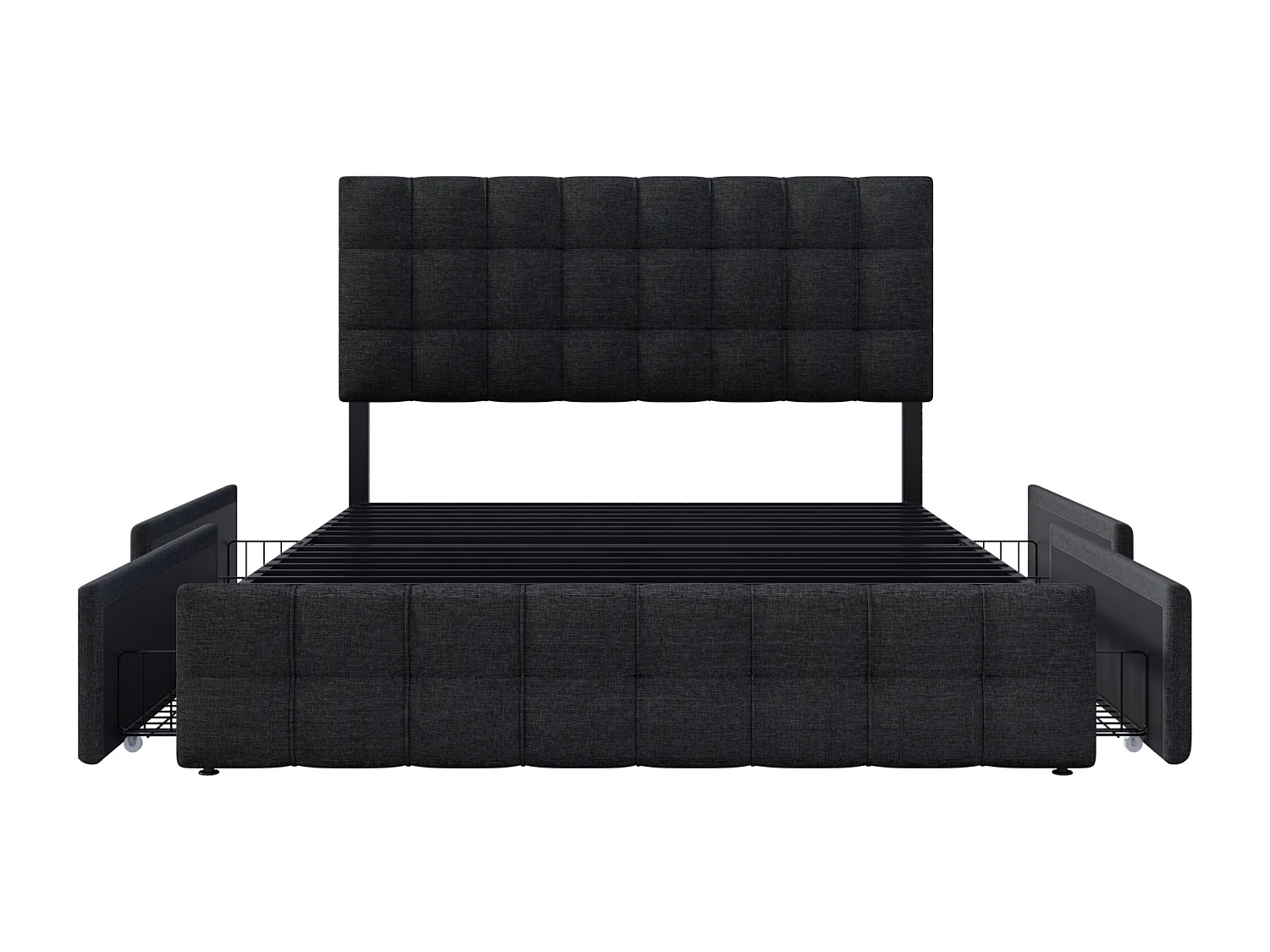 Letto per adulti 140x200 cm - con testiera e 4 cassetti - lino nero - senza materasso