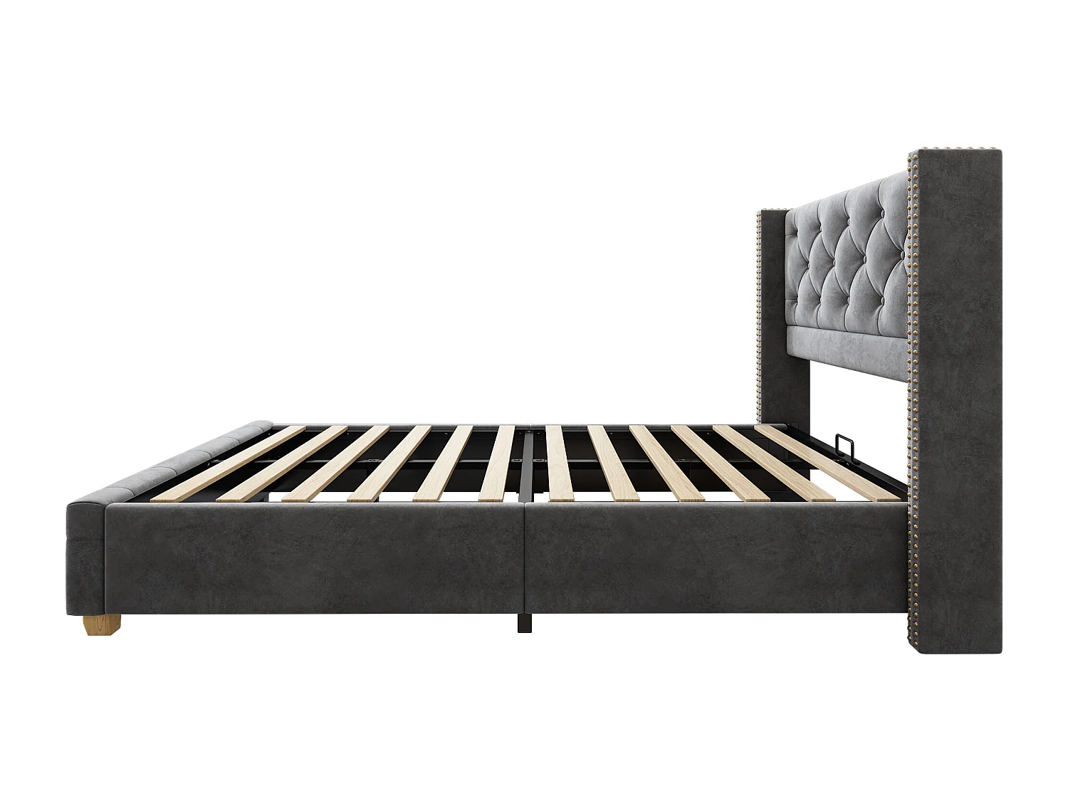 Lit adulte 90x200 cm - Lit simple avec tête de lit rembourrée et sommier à lattes - velours gris - sans matelas