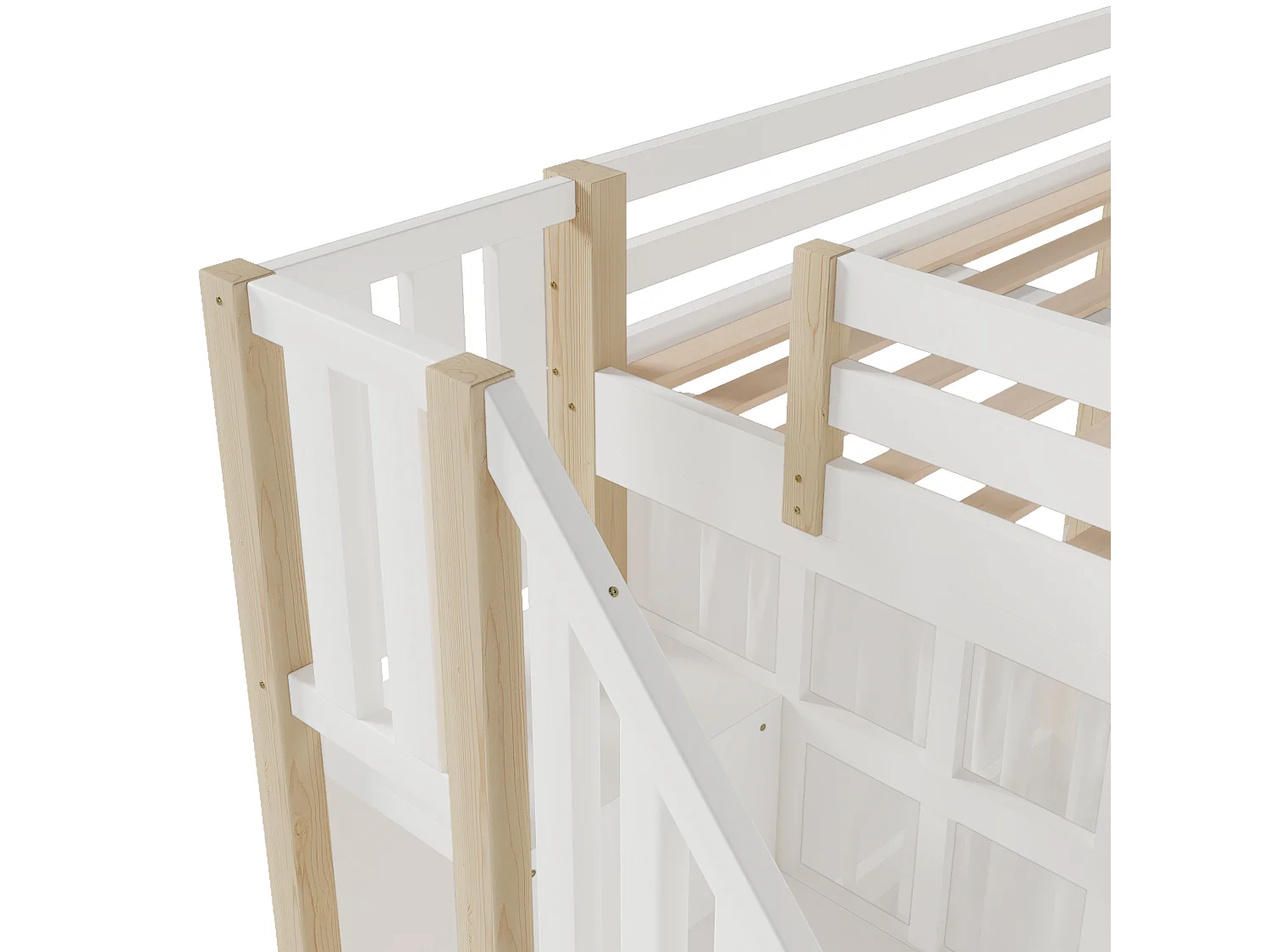 Lit mezzanine 140x200 cm - Lit ado avec LED, étagères de rangement et échelle - pin - blanc et naturel - sans matelas