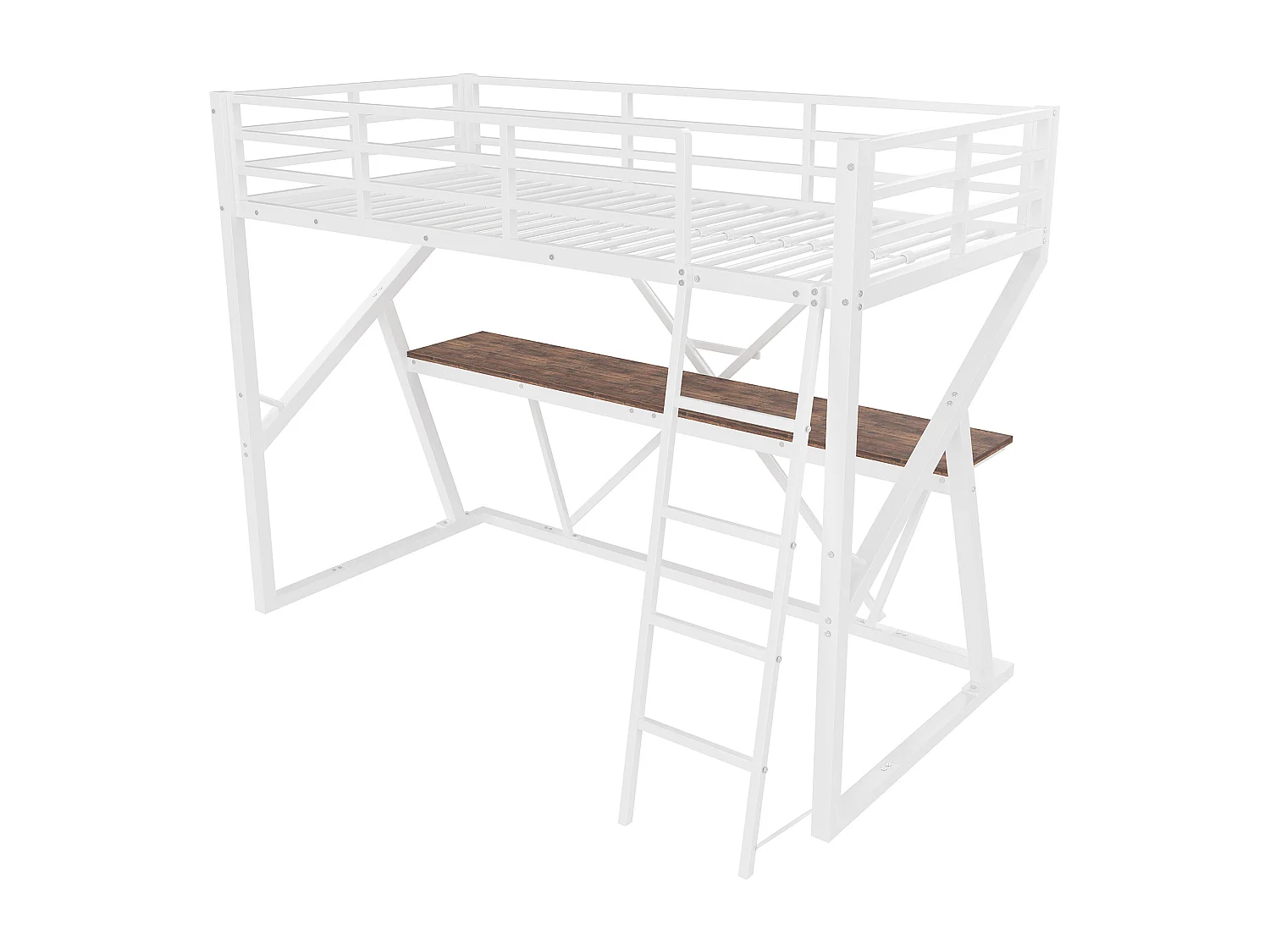 90 x 200 cm Hochbett – Kinderbett mit LED-Beleuchtung und Schreibtisch – weiß – Matratze nicht enthalten.