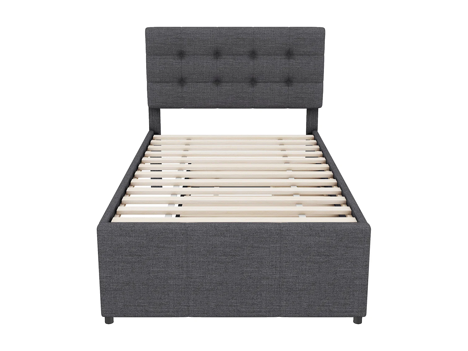 Ausziehbett 90x200 cm – Einzelbett mit 3 Schubladen – graues Leinen – ohne Matratze