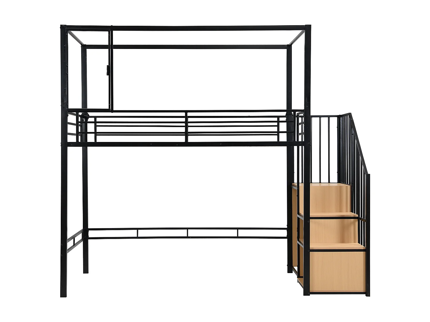 Hochbett 90x200 cm – mit Schreibtisch und Ablagefächern – schwarz und natur – ohne Matratze