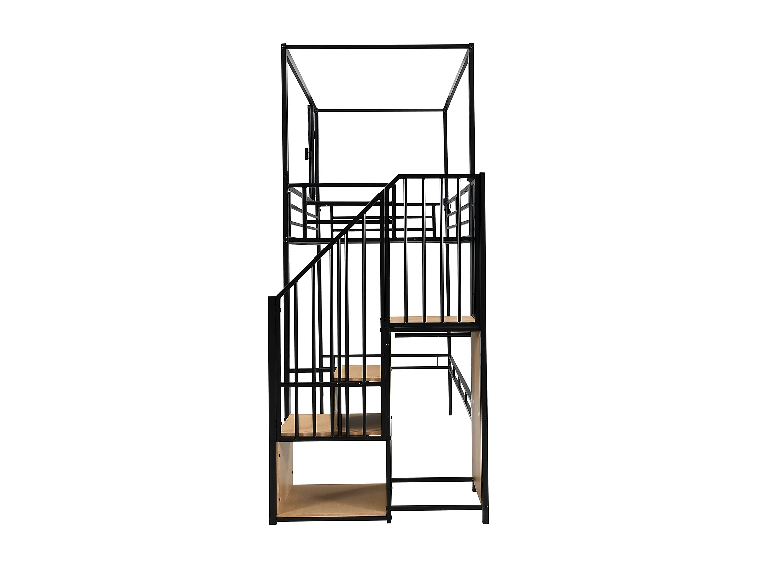 Hochbett 90x200 cm – mit Schreibtisch und Ablagefächern – schwarz und natur – ohne Matratze