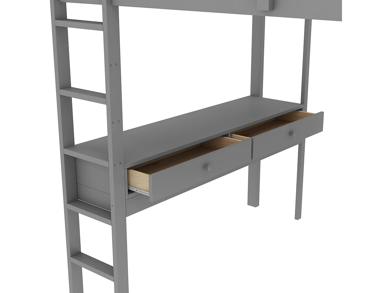 Lit mezzanine 140 x 200 cm - avec 6 tiroirs et étagères - en pin - gris - sans matelas