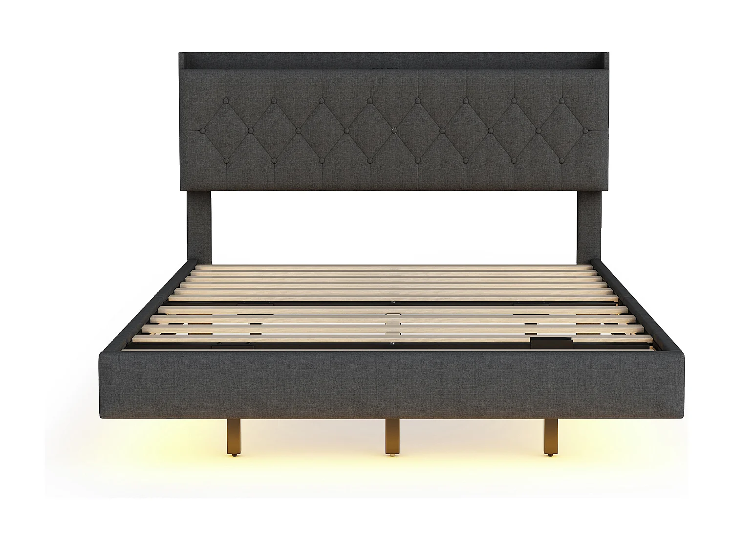 Volwassenenbed 160 x 200 cm - met LED-verlichting, hoofdbord, lattenbodem - linnen - grijs