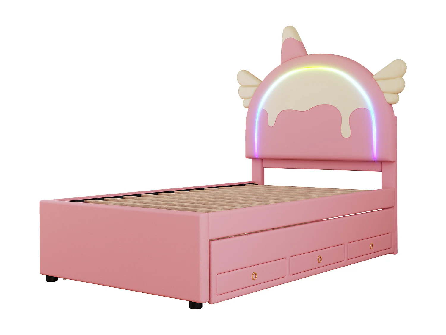 Lit enfant 90x200 cm - avec tête de lit, tiroirs, sommier à lattes - rose - sans matelas