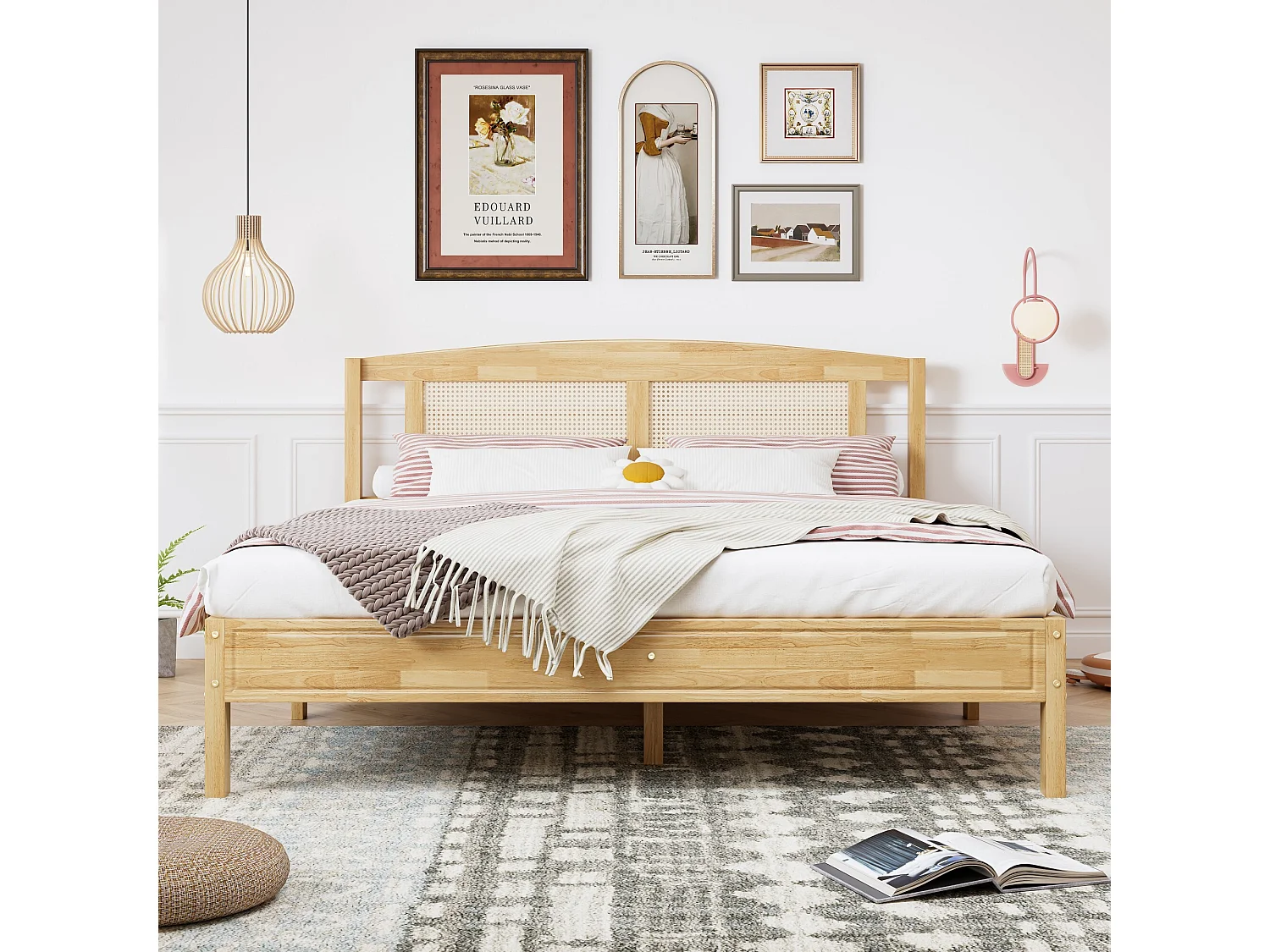 Lit adulte 160x200 cm - avec sommier à lattes - en pin - naturel - sans matelas