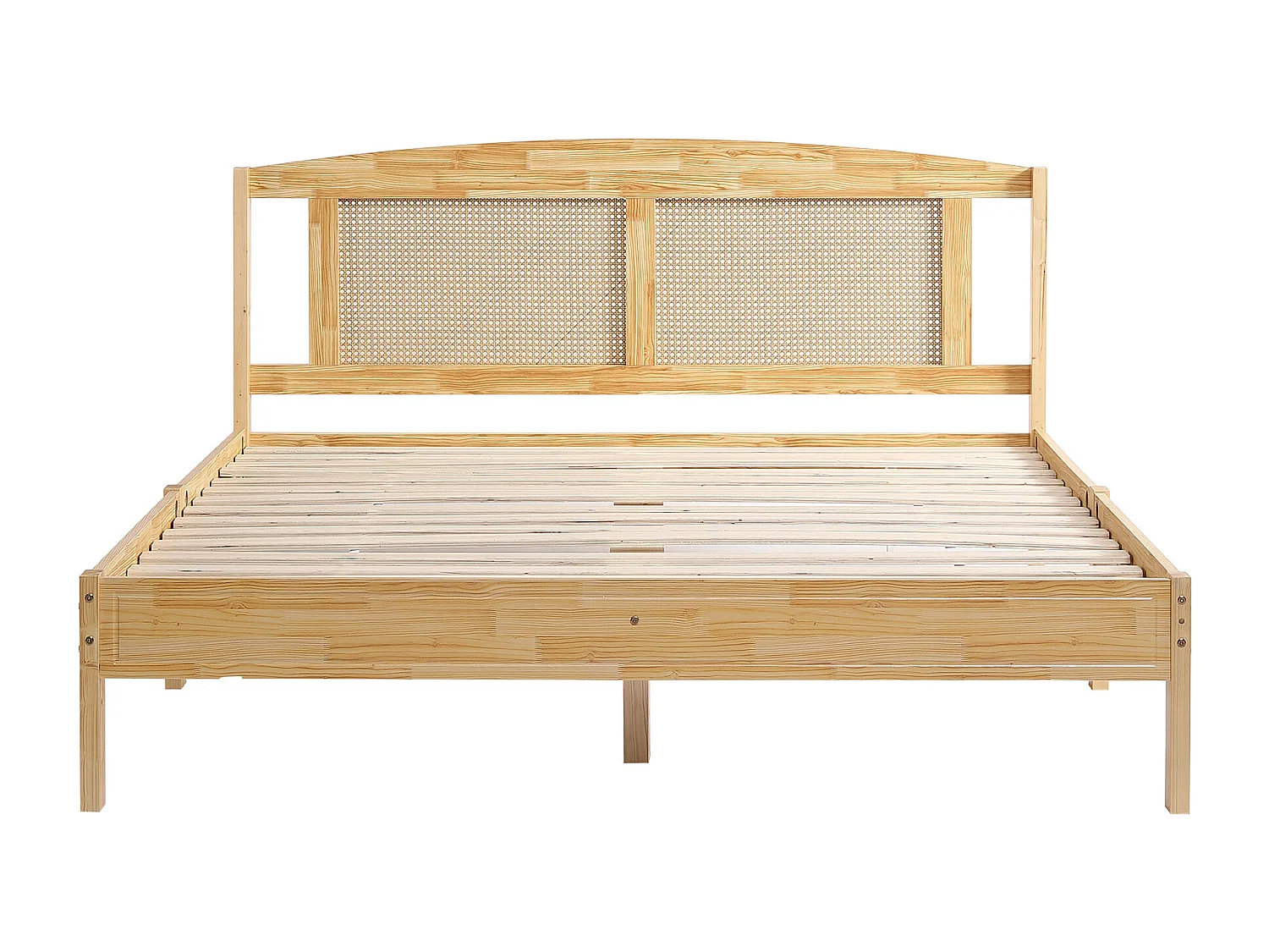 Lit adulte 160x200 cm - avec sommier à lattes - en pin - naturel - sans matelas