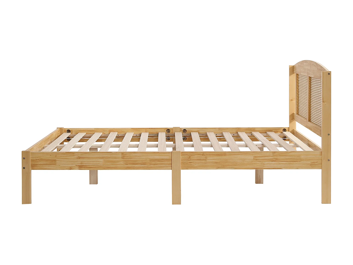 Lit adulte 160x200 cm - avec sommier à lattes - en pin - naturel - sans matelas