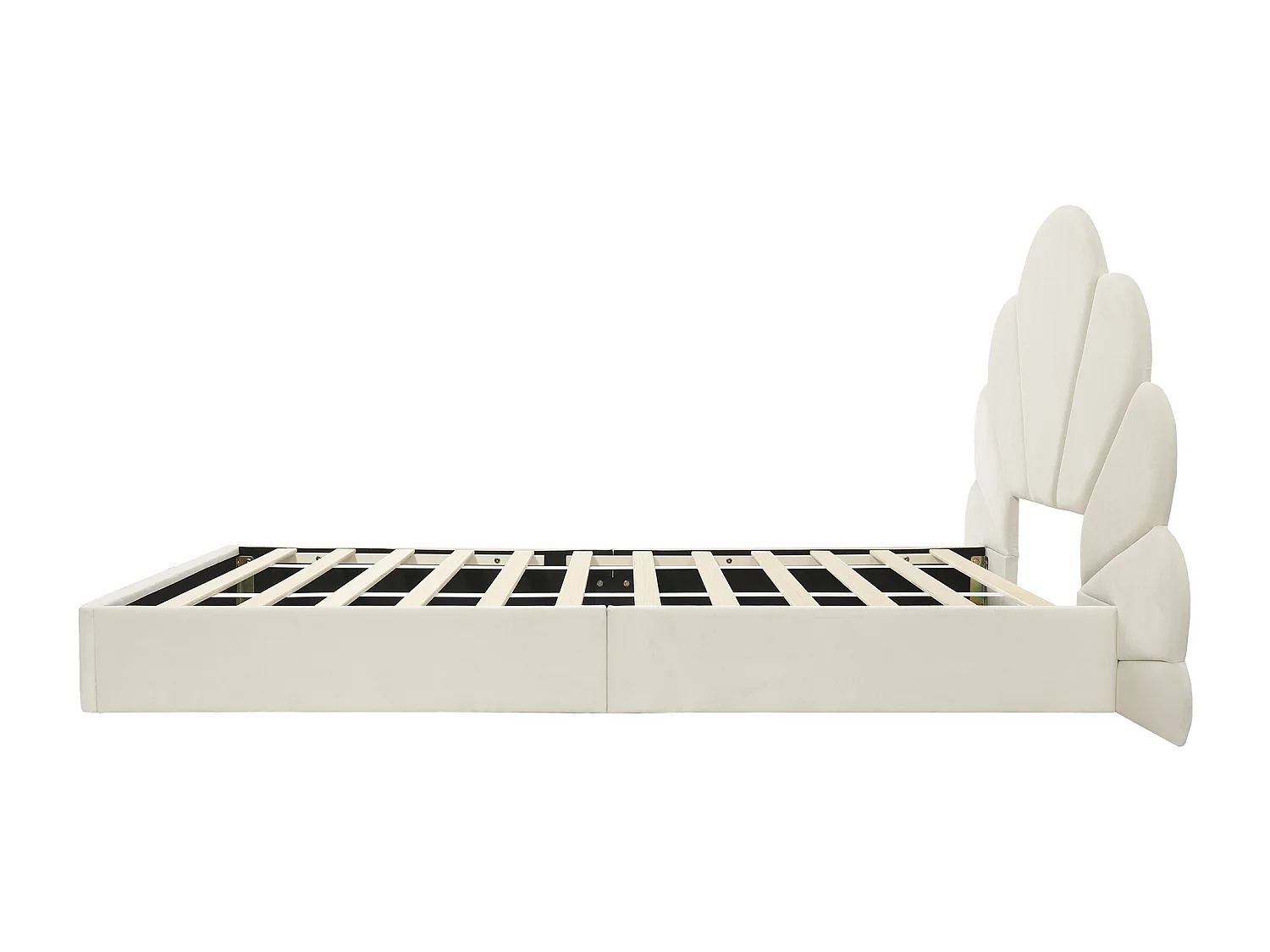 Lit enfant 90x200 cm - avec tête de lit et sommier à lattes - velours beige - sans matelas