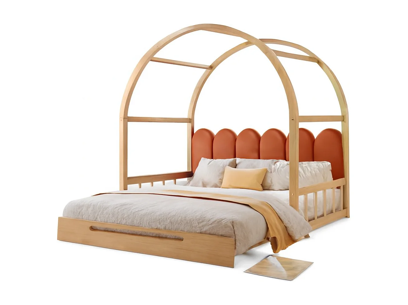 Letto per adulti 140x200 cm - con rete a doghe - pino - naturale e arancione - materasso non incluso