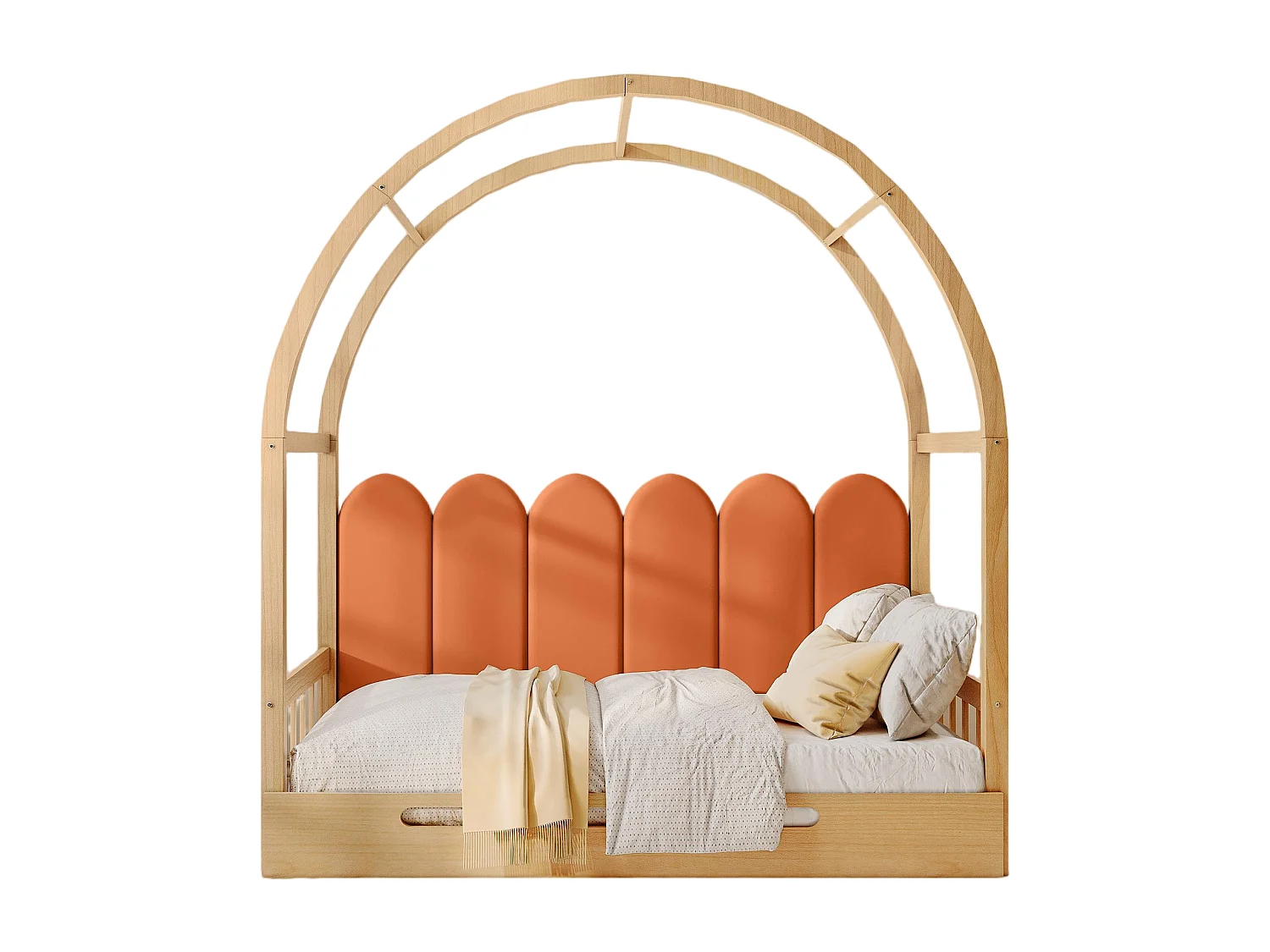 Letto per adulti 140x200 cm - con rete a doghe - pino - naturale e arancione - materasso non incluso