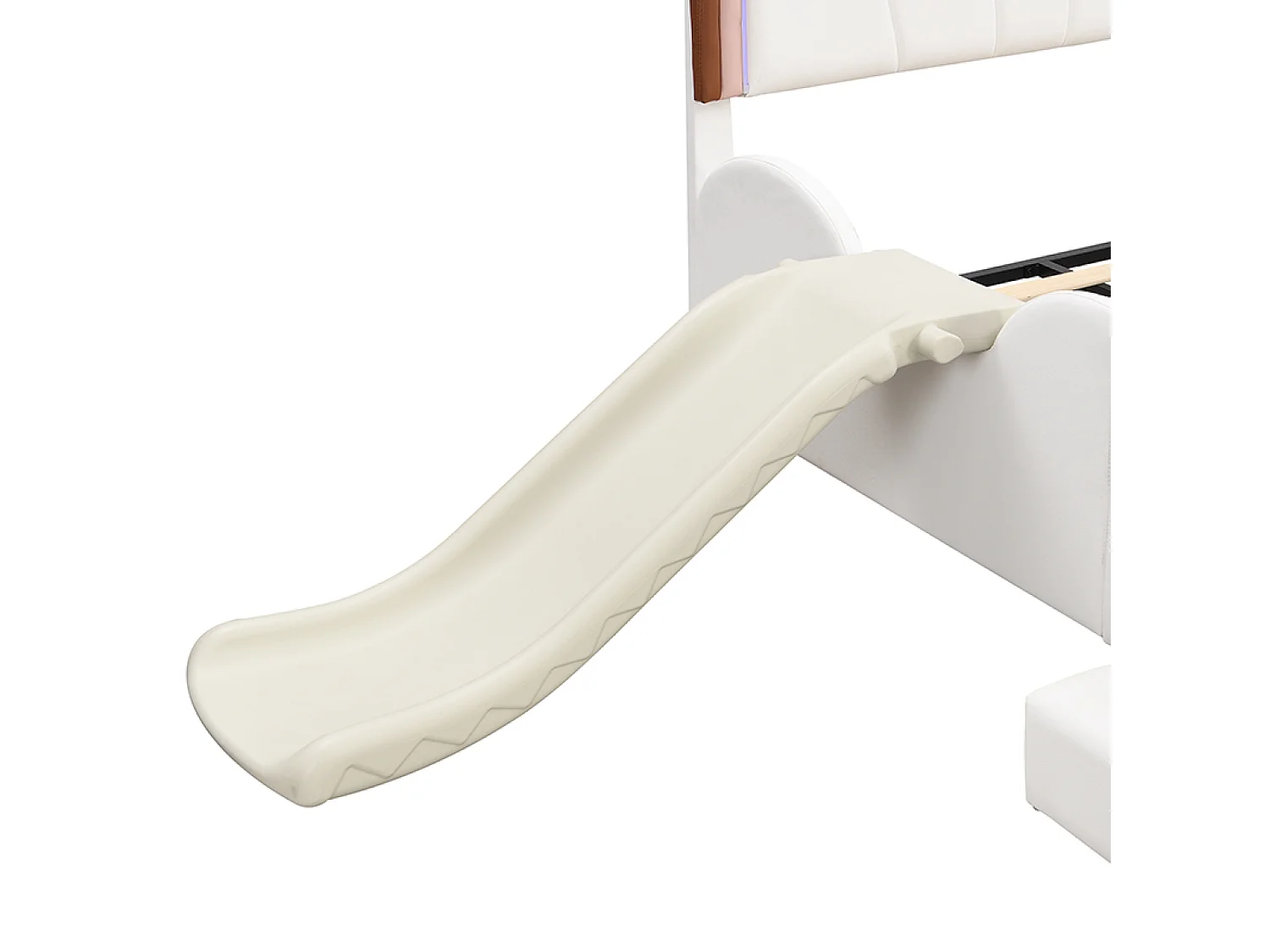 Kinderbett 140 x 200 cm – mit LED-Beleuchtung, Rutsche und Leiter – PU – Rosa und Weiß – Matratze nicht enthalten